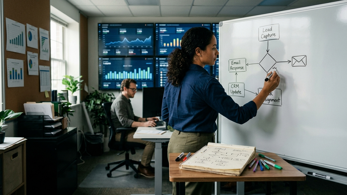 Operator mapping automation workflows in a small business operations center