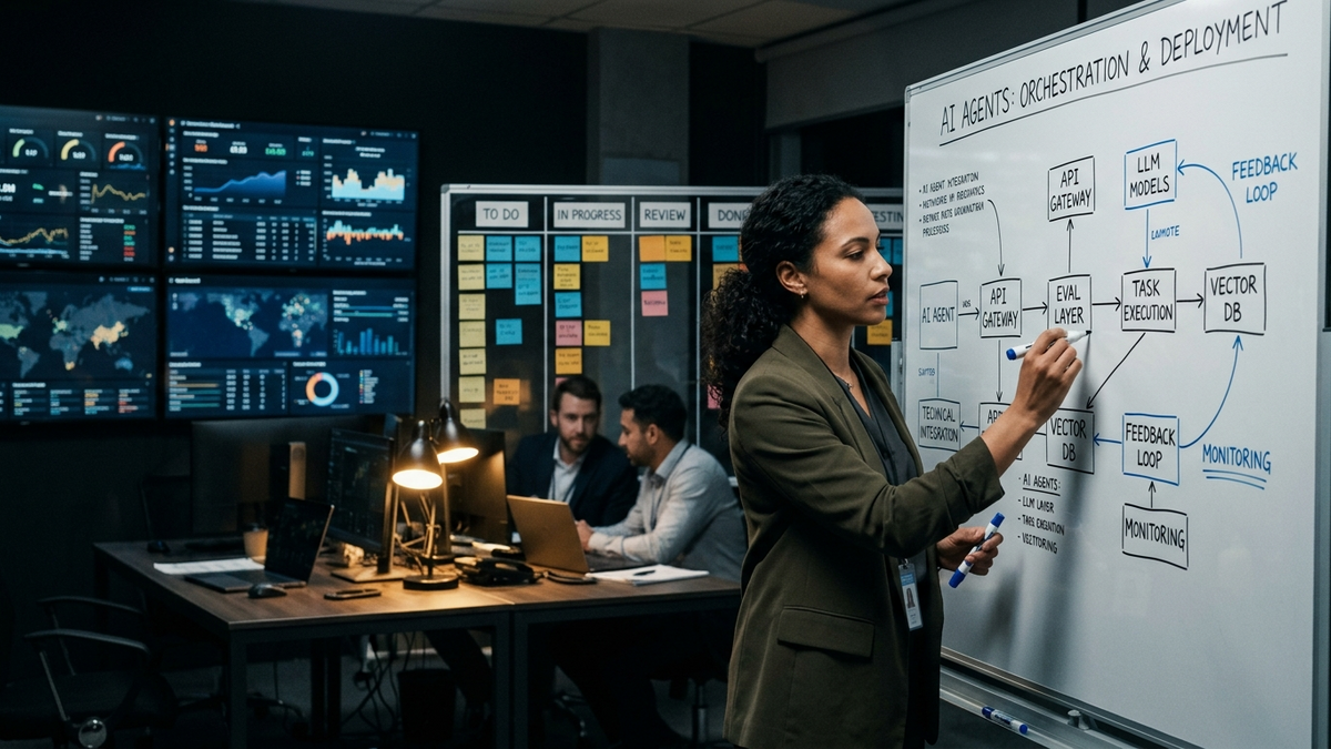 An operator team mapping reusable AI workflows across dashboards, checklists, and agent handoff surfaces