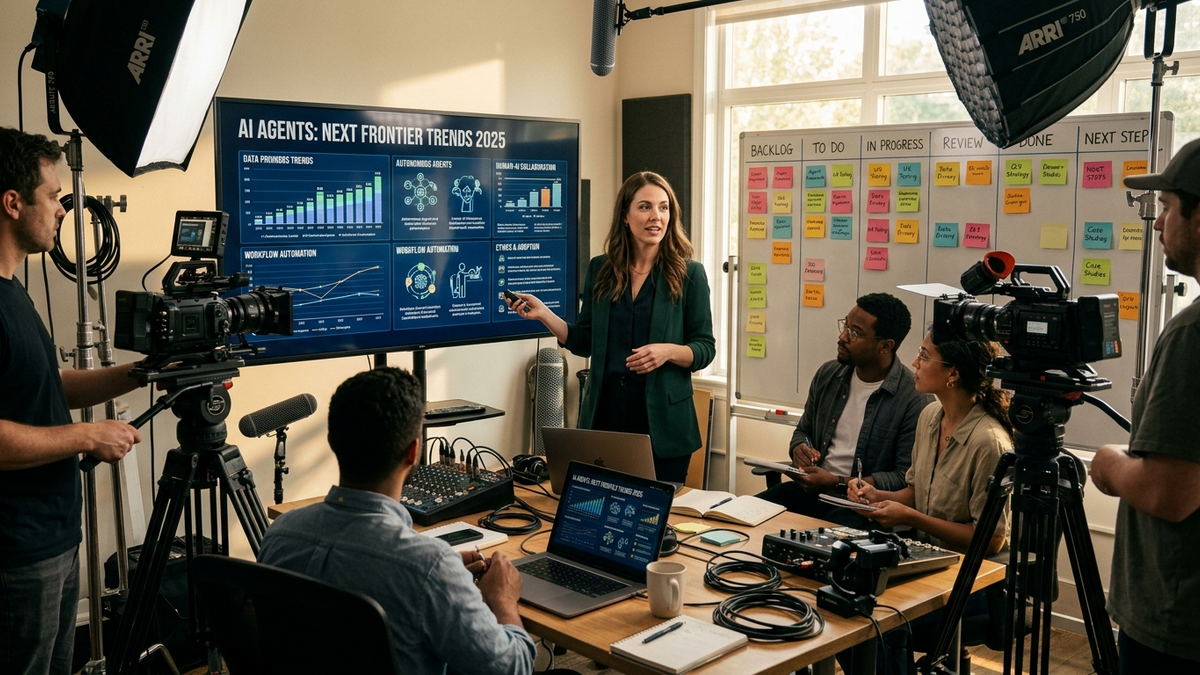Small team coordinating AI agent workflows from a shared operations desk