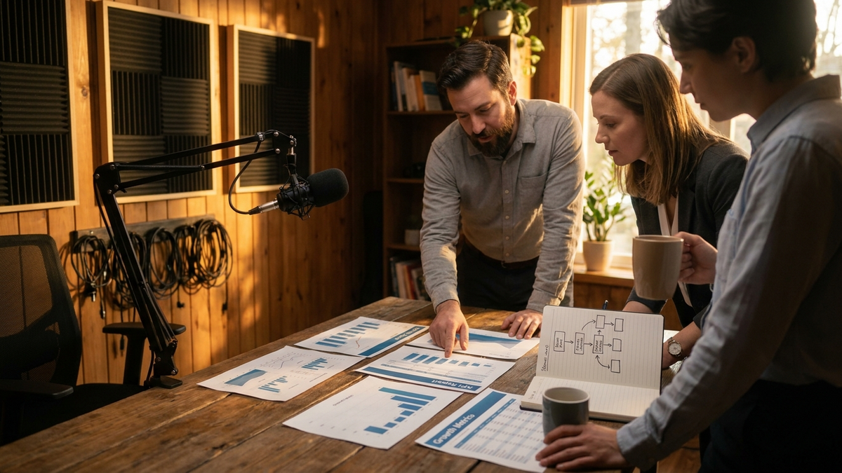 Team reviewing measurable KPIs from AI agent automation in small business setting