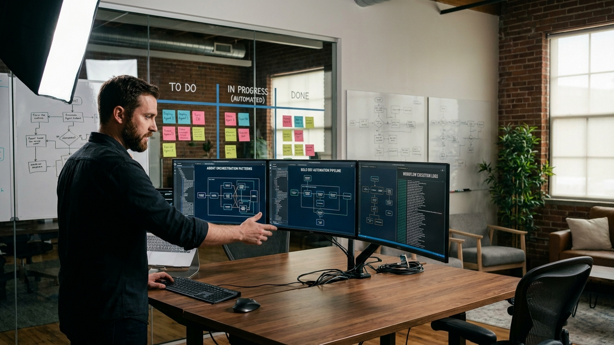 Developer workspace showing agentic workflow patterns