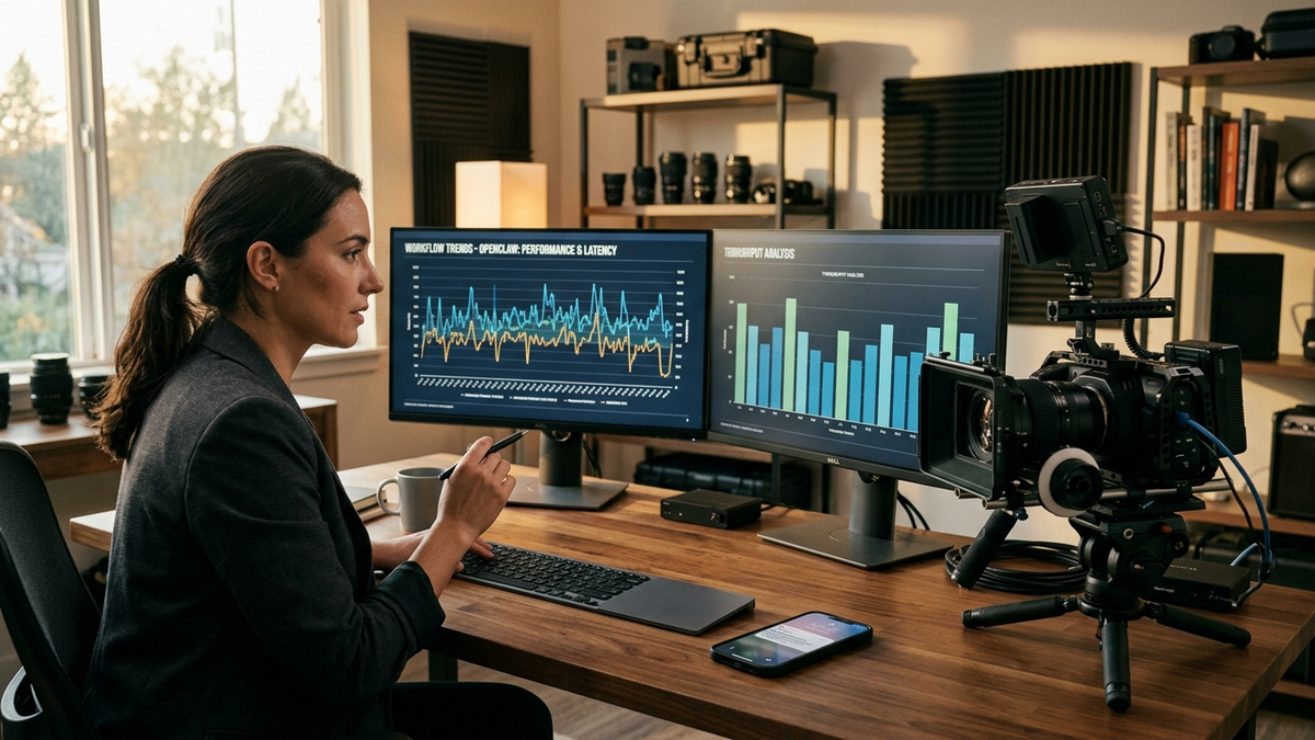 Independent operator reviewing AI workflow quality checks across dashboards and mobile alerts