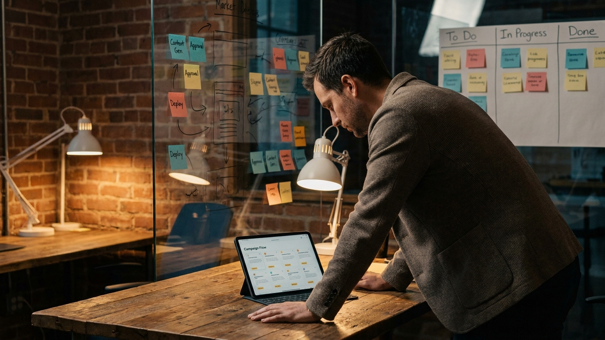 Strategy workshop showing automation workflow planning
