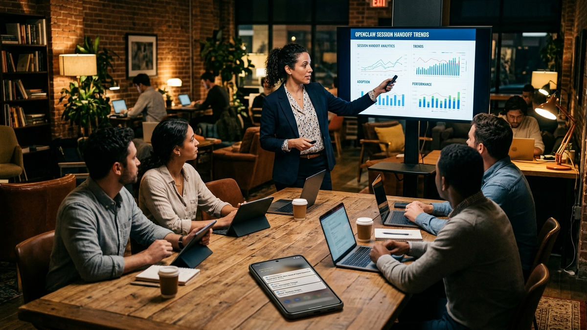 Operator reviewing session handoff notes and live workflow alerts in a collaborative studio workspace