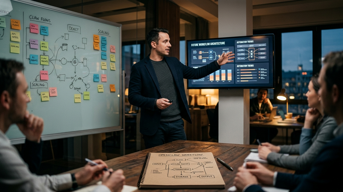 Operator reviewing AI workflow map in a studio workspace