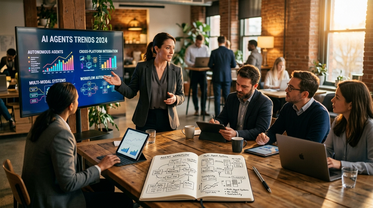 A small operator team reviewing an agent execution log on a tablet in a co-working lounge, with a notebook of signed verification entries beside it