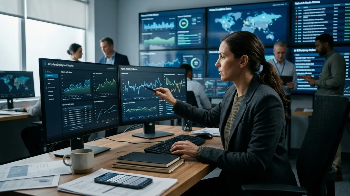 An operator reviewing AI agent runs across browser tasks, workflow files, and shared tool connections